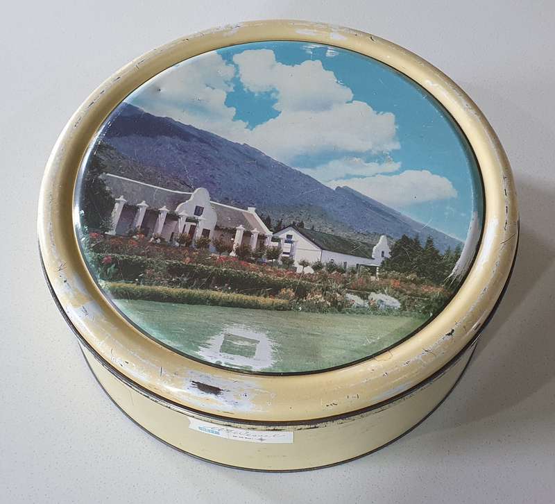 Vintage Cape Dutch house image cake tin as per photos