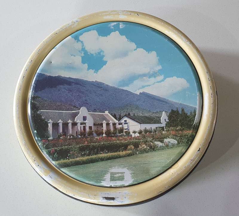 Vintage Cape Dutch house image cake tin as per photos