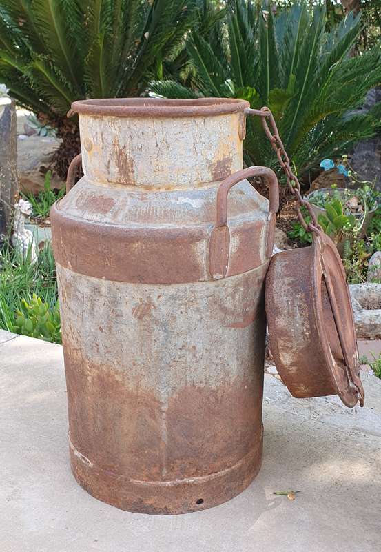 Vintage rusted milk can for garden or display as per photos