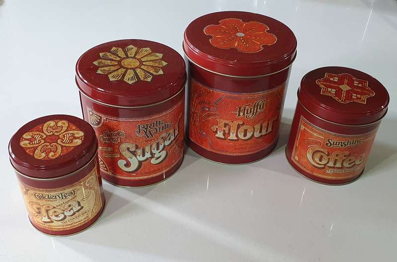 Flour, Sugar, Coffee & Tea tin as per photos