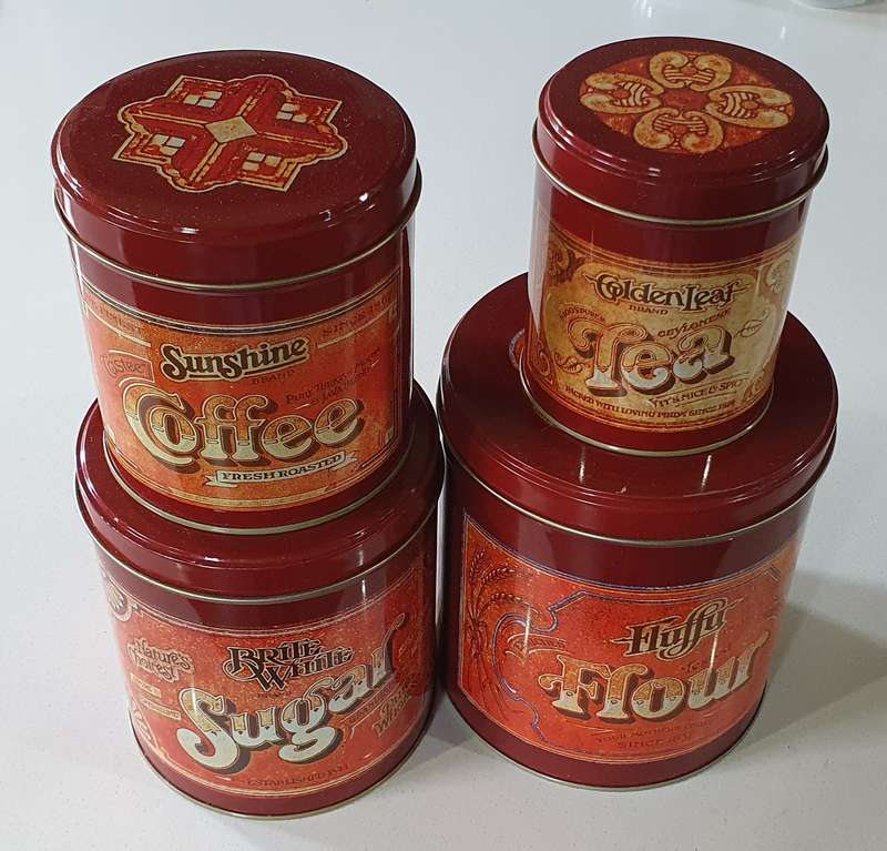 Flour, Sugar, Coffee & Tea tin as per photos