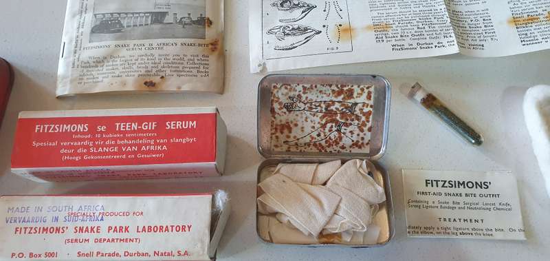 Vintage 1950-1960 FITZSIMONS snake bite outfit tin and accesories as per photo.