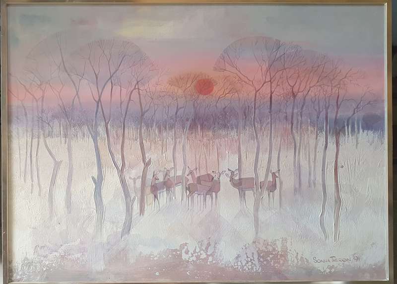 Original framed mixed medium painting by SONJA THERON as per photos