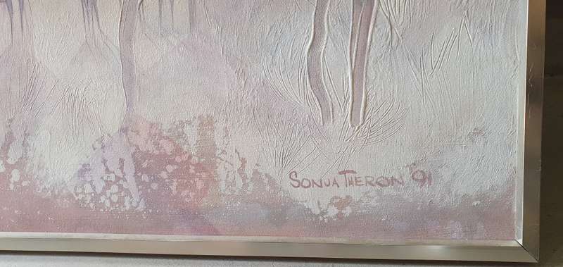 Original framed mixed medium painting by SONJA THERON as per photos