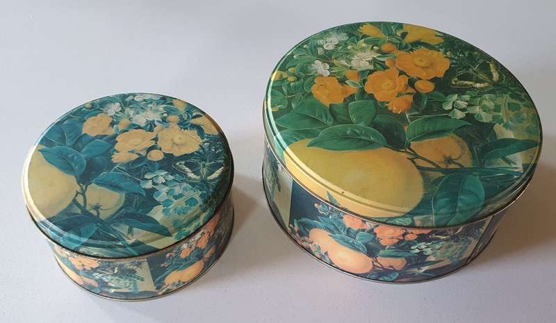 2 FLOWER AND FRUIT THEME tins as per photos