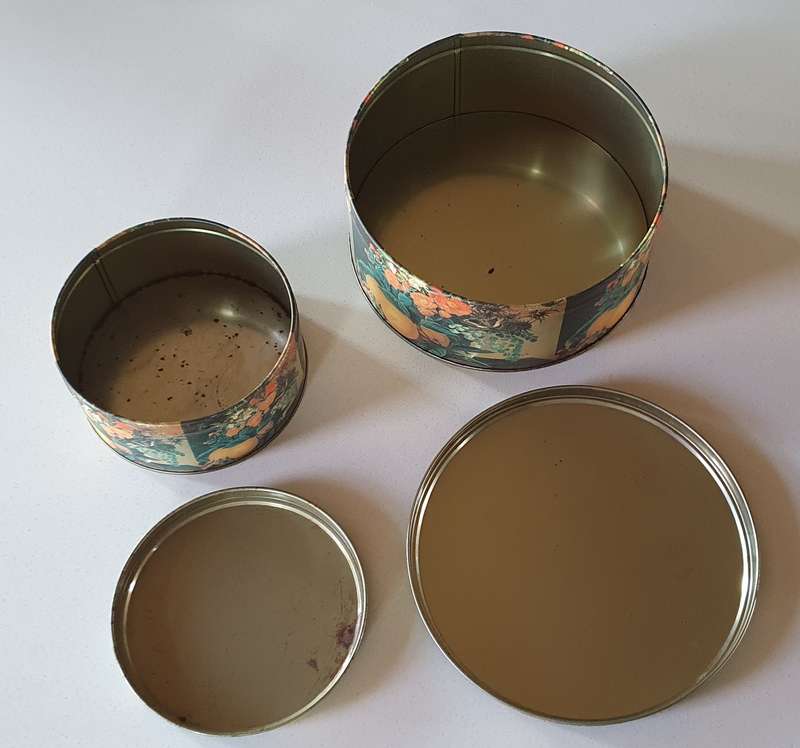 2 FLOWER AND FRUIT THEME tins as per photos