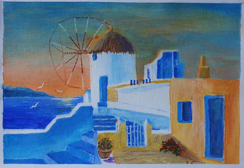 Original LOUISE CILLIERS acrylic painting - SANTORINI - as per photos