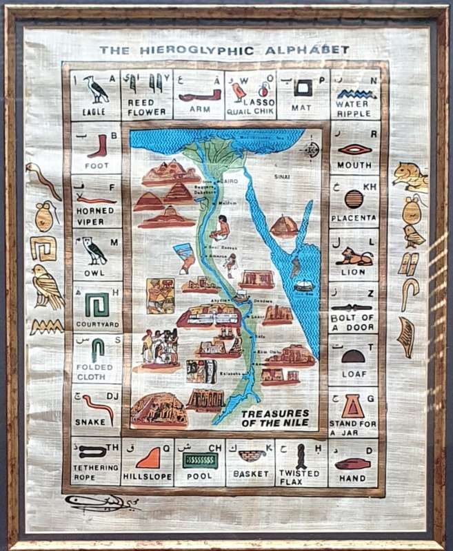 Framed Egyptian papyrus as per photo