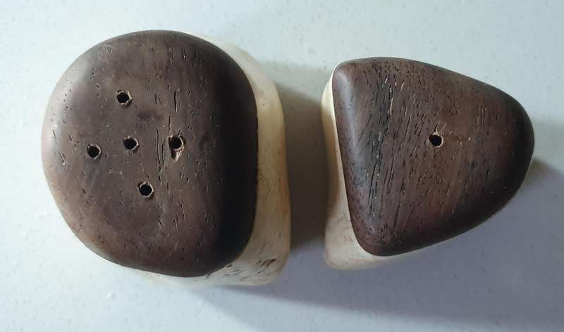 Unique SALT and PEPPER SET - WOOD AND BONE as per photo