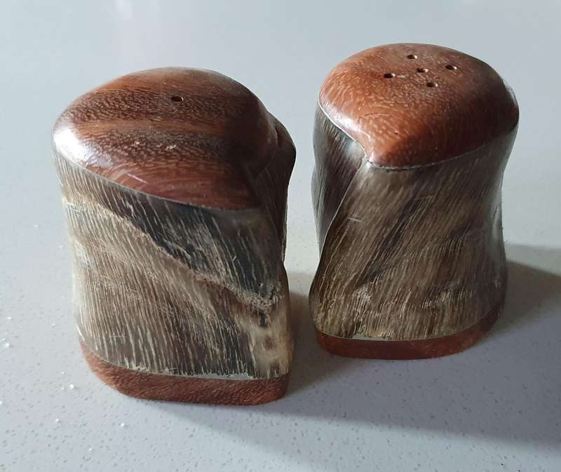Unique SALT and PEPPER SET - WOOD AND HORN as per photo