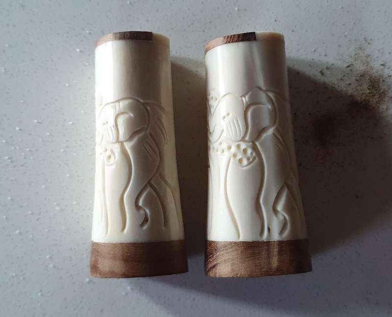 Unique SALT and PEPPER SET - WOOD AND BONE as per photo