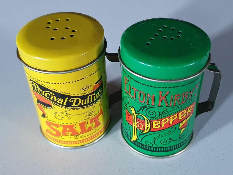 SALT and PEPPER tin set - as per photo
