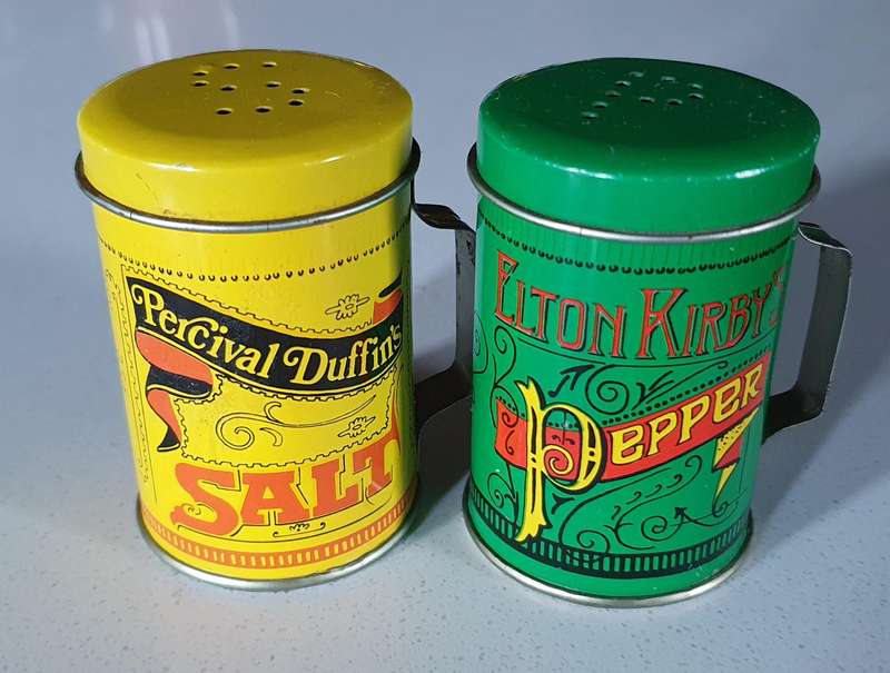 SALT and PEPPER tin set - as per photo