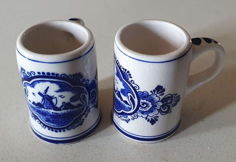 2 DELFT hand painted Blue and white mugs - as per photo
