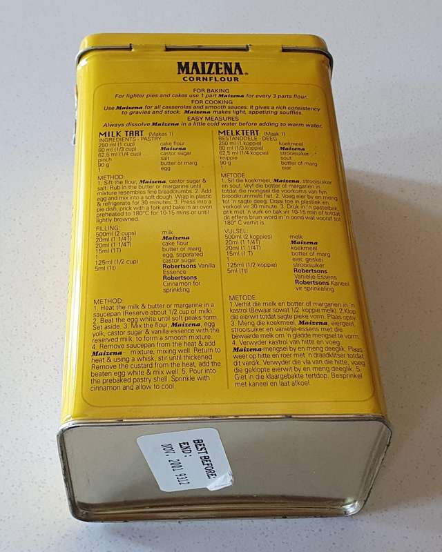 Maizena cornflour tin as per photo.