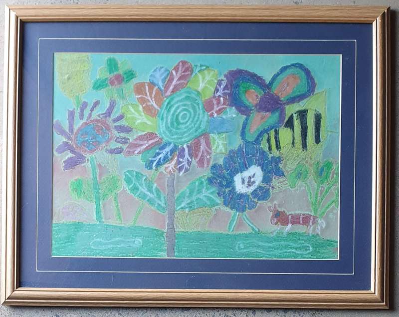 Original framed mixed medium painting behind glass as per photos