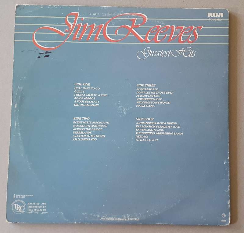 JIM REEVES greatest hits - vintage vinyl LP as per photo