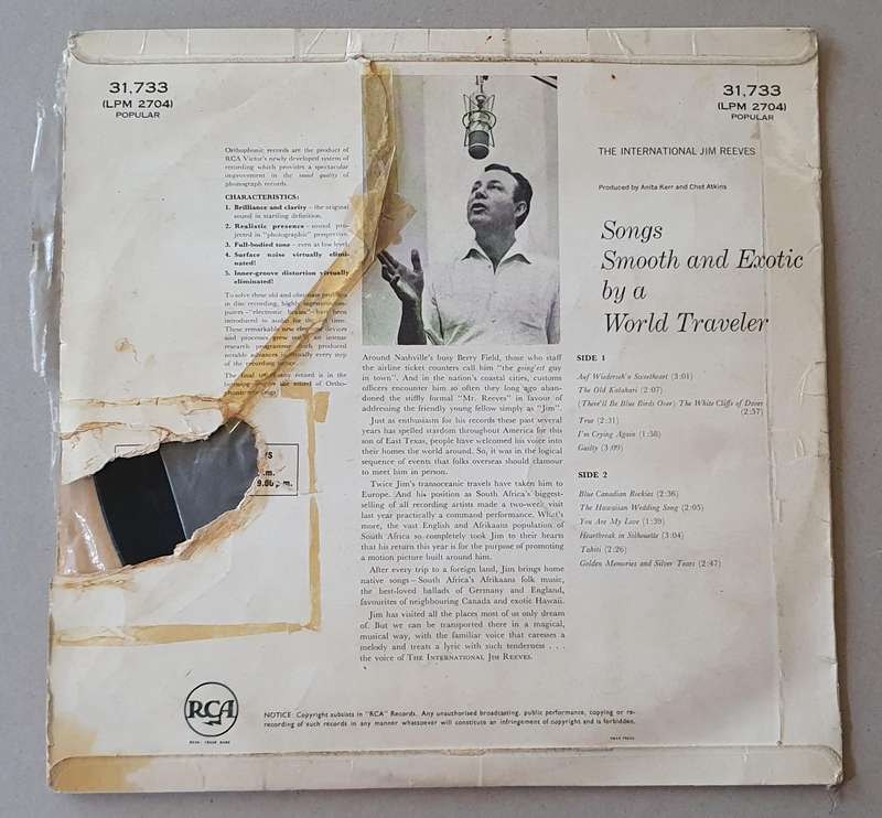 JIM REEVES the international - vintage vinyl LP as per photo