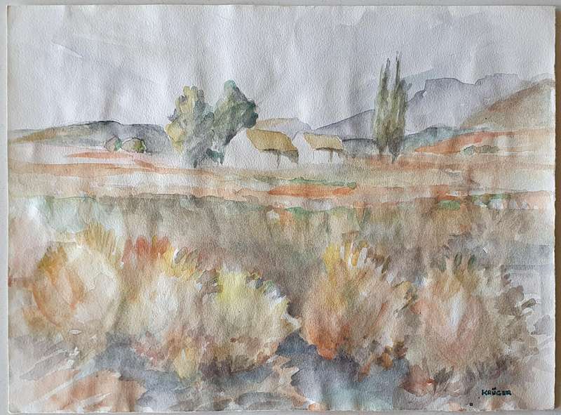 Original unframed watercolour painting by KRUGER