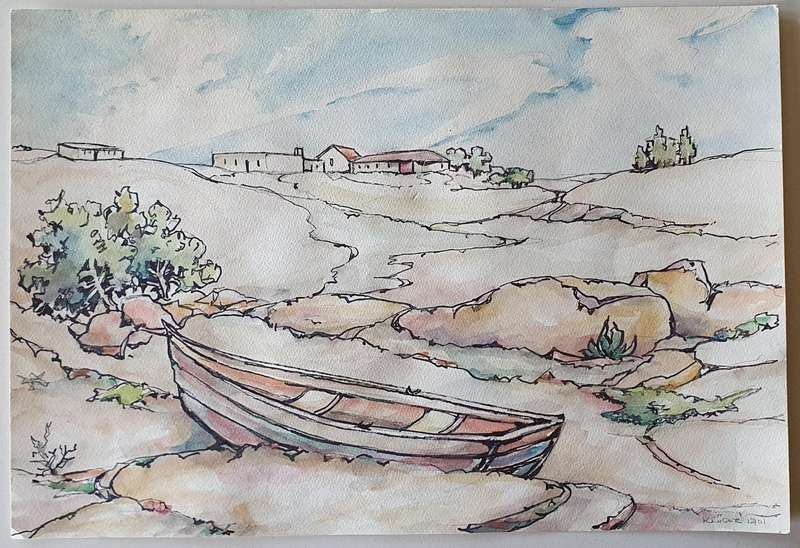 Original unframed mixed medium painting by KRUGER