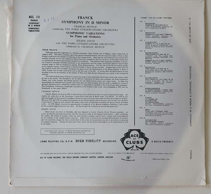 FRANK SYMPHONY IN D MINOR - vintage vinyl LP as per photo