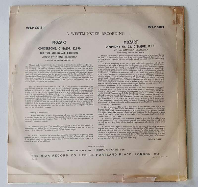 MOZART Vienna symphony orchestra - vintage vinyl LP as per photo