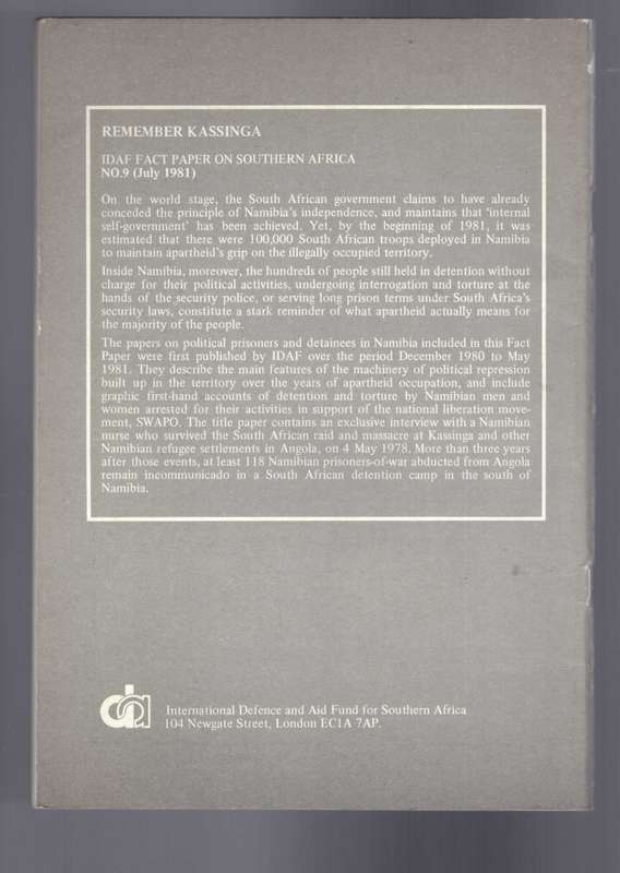 Remember Kassinga, and Other Papers on Political Prisoners and Detainees in Namibia