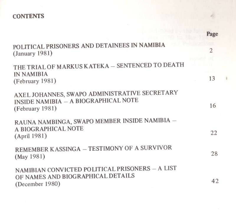 Remember Kassinga, and Other Papers on Political Prisoners and Detainees in Namibia