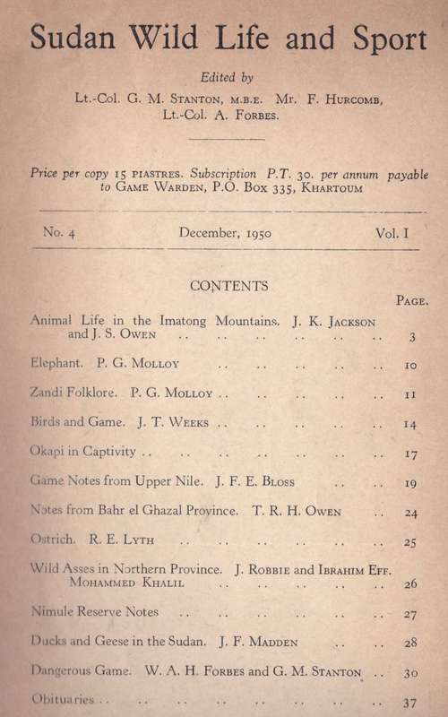 Sudan Wild Life and Sport , 1950