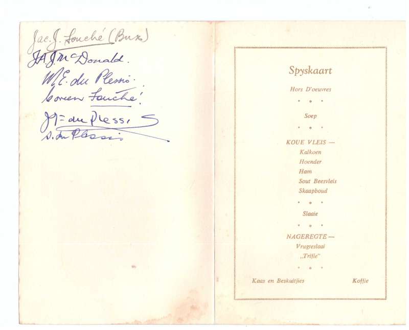 Spyskaart 1954, GETEKEN deur Goewerneur-Generaal Jansen en ander