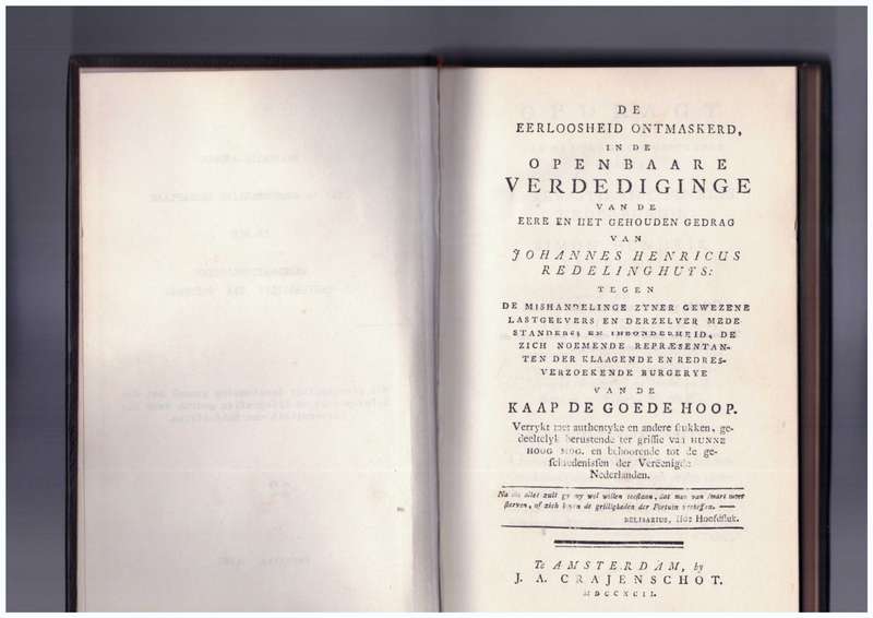 De Eerloosheid Ontmaskerd, (Kaap de Goede Hoop) SKAARS