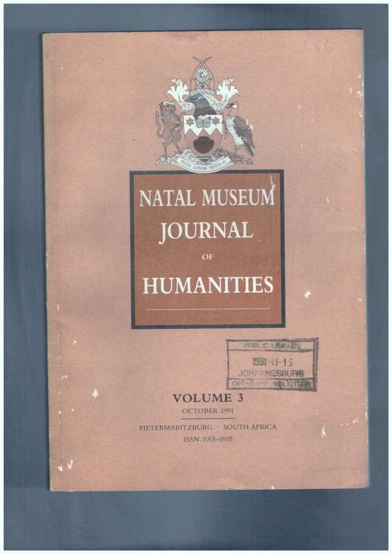 Natal Museum Journal of Humanities - Volume 3, October 1991