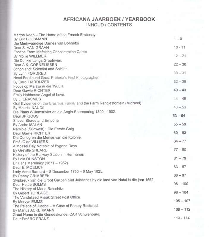 Africana Vereniging / Society Pretoria Jaarboek / Year Book 2002