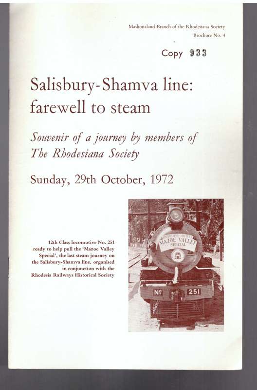 6 Brochures of the Mashonaland Branch of the Rhodesiana Society - 1971-76