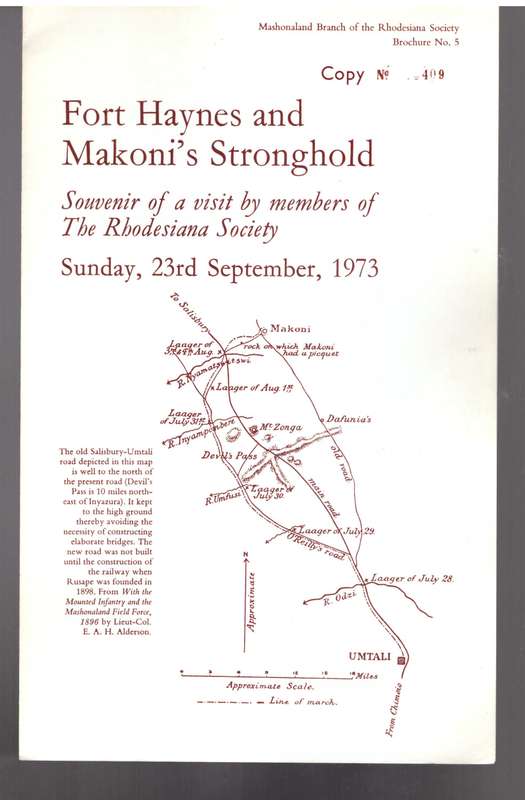 6 Brochures of the Mashonaland Branch of the Rhodesiana Society - 1971-76