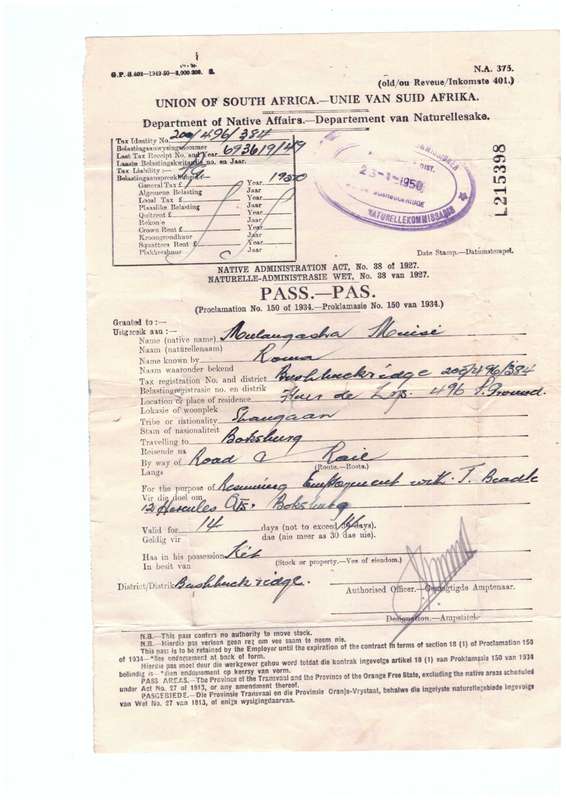 Native Administration Pass- Naturelle-Administration Pas, 1950