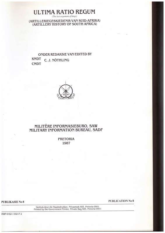Ultima Ratio Regum, Artilleriegeskiedenis / Artillery History of South Africa
