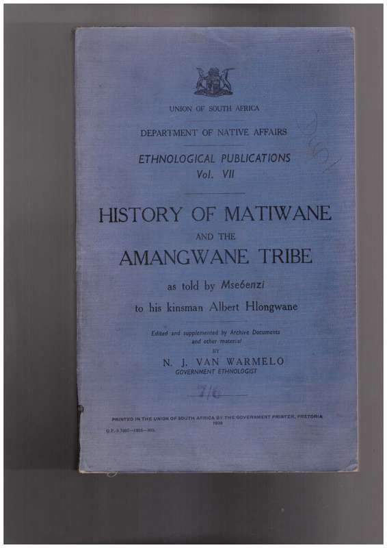 History of Matiwane and the Amangwane Tribe (scarce)