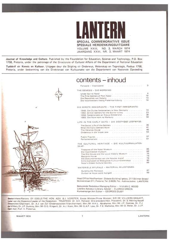 Natal 150, 1824-1974, Special commemorative Issue, Lantern Journal March 1974
