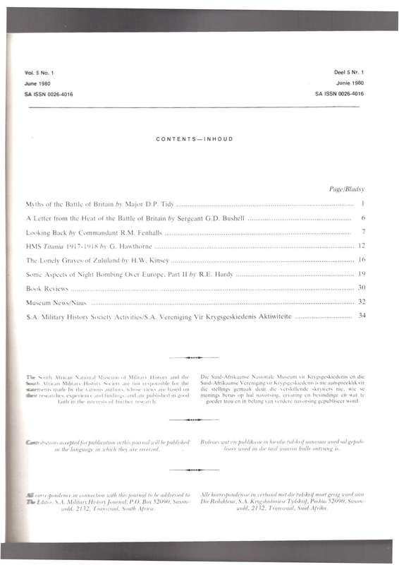Military History Journal / Krygshistoriese Tydskrif,  Volume 5 No 1,  Lonely Graves of Zululand, etc