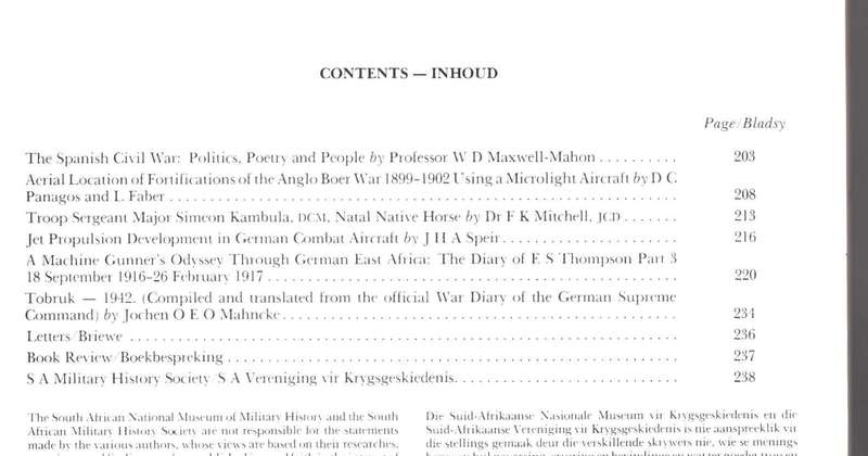 Military History Journal / Krygshistoriese Tydskrif,  Troop Sergeant Major Simeon Kambula, etc..