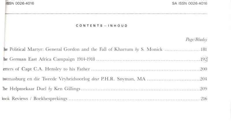 Military History Journal / Krygshistoriese Tydskrif,  Postmasburg en die Tweede Vryheidsoorlog, etc.