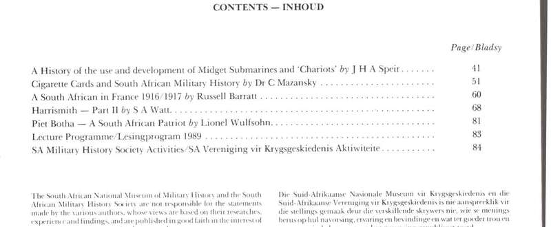 Military History Journal / Krygshistoriese Tydskrif,  Piet Botha, Midget Submarines, etc..