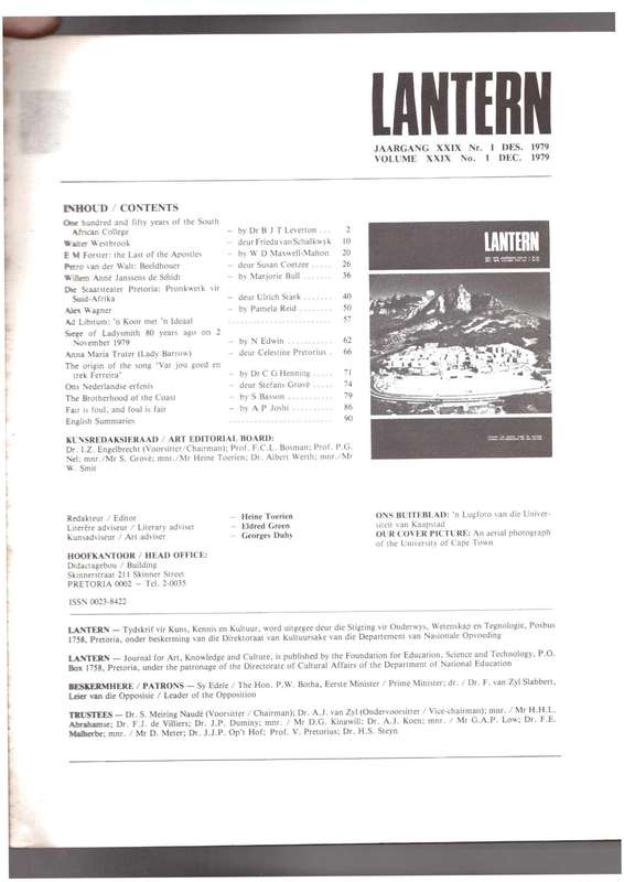 Lantern The Cultural Journal / Die kultuurtydskrif, Siege of Ladysmith 80 years ago, etc..