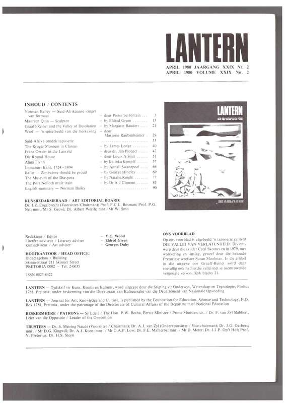 Lantern The Cultural Journal / Die kultuurtydskrif,   Kruger Museum in Clarens, Frans Oerder, etc..