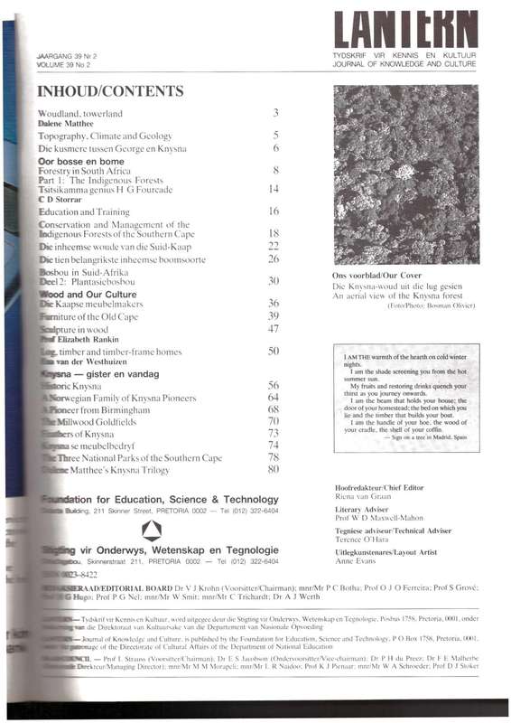 Lantern The Cultural Journal / Die kultuurtydskrif,   Our Timber Heritage