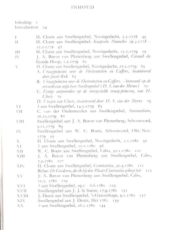 Briefwisseling van Hendrik Swellengrebel JR oor Kaapse Sake, 1778-1792
