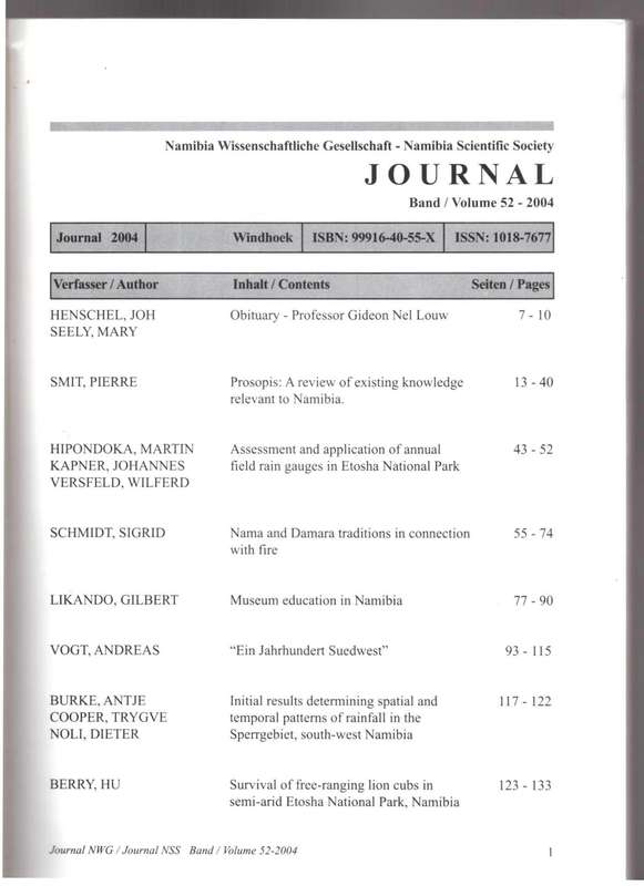Journal, Namibia Scientific Society - Volume 52 - 2004
