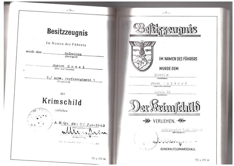 Verleihungs Urkunden des 3. Reiches (Award documents of the Third Reich)