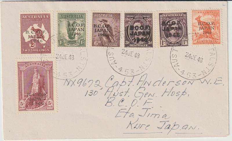 Australia Occupation of Japan 1948 set of 7 very fine on British Forces monogrammed cover
